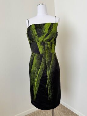 Eccoci Green and Black Sheath Dress with Spaghetti Straps